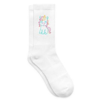 Sitzendes Neon Einhorn | Fantasy Leucht-Design Süß - Tennissocken - Weiß - Rechts