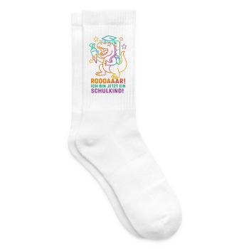 Dino Einschulung | Rooaaar! Ich bin ein Schulkind - Tennissocken - Weiß - Rechts