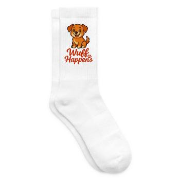 Wuff Happens...mega cutes Hundedesign - Tennissocken - Weiß - Rechts