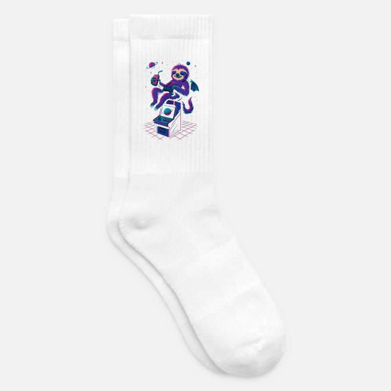 Space Gamer Sloth avec boisson et arcade - Chaussettes de tennis - blanc