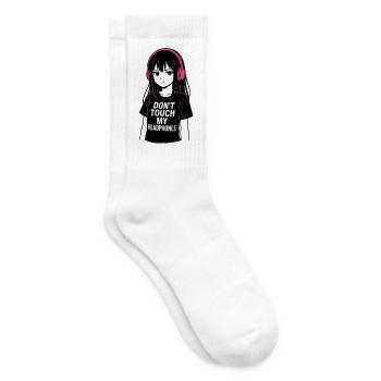 Anime Girl - Don’t Touch My Headphones - Tennissocken - Weiß - Rechts