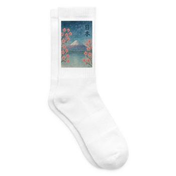 "Sakura Night – Mount Fuji under the stars" - Tennis socks - white - Right