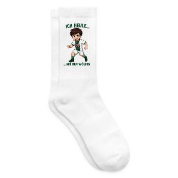 Fighting boy with wolf motif - Tennis socks - white - Right