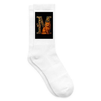 M – Magisches Ornament mit grimmigem Kater - Tennissocken - Weiß - Rechts