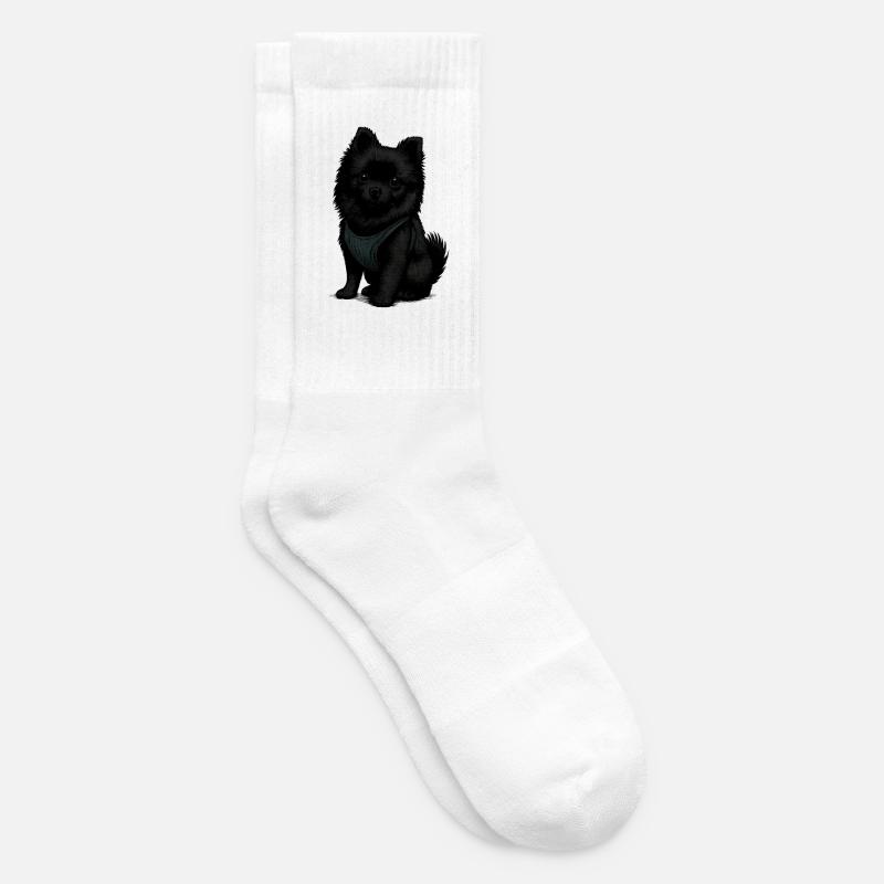 Schwarzer Spitz Hund mit Süssenblick - Tennissocken - Weiß