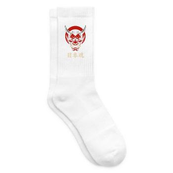 Oni Maske Japan Style – Aggressives Samurai Design - Tennissocken - Weiß - Rechts