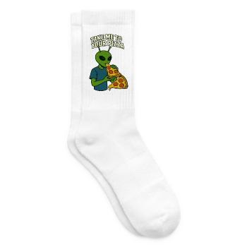 Alien Pizza T-Shirt Design with Slogan  - Tennis socks - white - Right