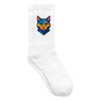 Katze | Katzenkopf Print / Druck / Design - Tennissocken - Weiß - Rechts