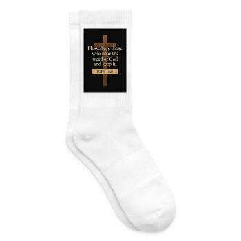 Cross and Bible Verses Luke 11:28 - Tennis socks - white - Right