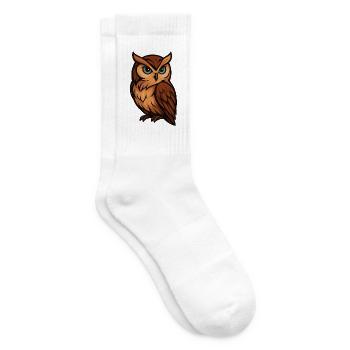 Tawny Owl Cartoon Owl in Warm Brown - Tennis socks - white - Right