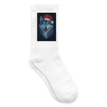 Nordischer Wolf im Weihnachtshut - Tennissocken - Weiß - Rechts