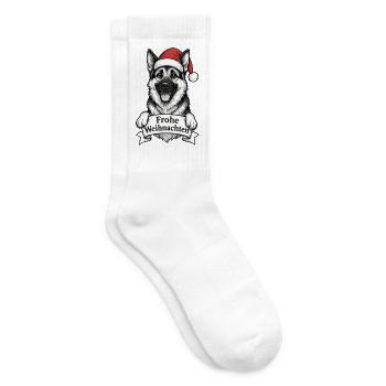Dog with Santa Hat Merry Christmas - Tennis socks - white - Right