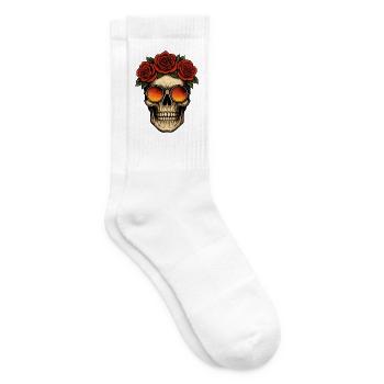 Crâne aux roses & lunettes de soleil rétro – High-Resolut - Chaussettes de tennis - blanc - Droite