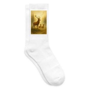 Golden deer family in forest - Tennis socks - white - Right