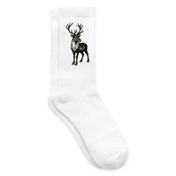 Noble Stag with Large Antlers – Vintage Illustrat - Tennis socks - white - Right