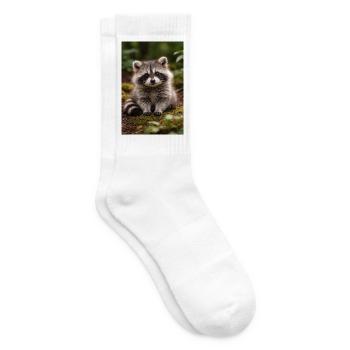 Tiny Raccoon Cub in Forest - Tennis socks - white - Right