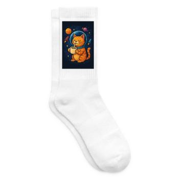 Cat in spacesuit drinking coffee - Tennis socks - white - Right