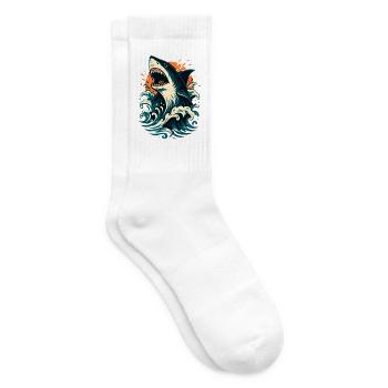 Le requin rugit à travers les vagues orangées - Chaussettes de tennis - blanc - Droite