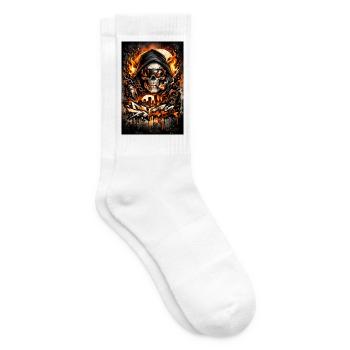 Urbaner Totenkopf mit Flammen Skyline - Tennissocken - Weiß - Rechts