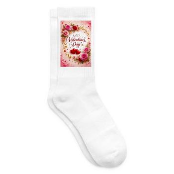 Valentinstags-Liebesrosen mit Herzen - Tennissocken - Weiß - Rechts