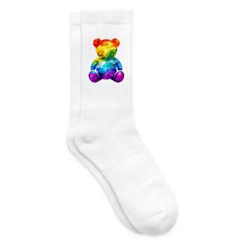 Regenbogen-Teddybär im geometrischen Muster - Tennissocken - Weiß - Rechts