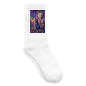 Cosmic Cat and Melting Clocks - Tennis socks - white - Right