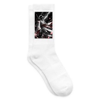 Space Samurai im Kirschblütenkosmos - Tennissocken - Weiß - Rechts