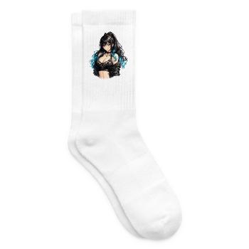 Gothic Anime Girl with Blue Flair - Tennis socks - white - Right