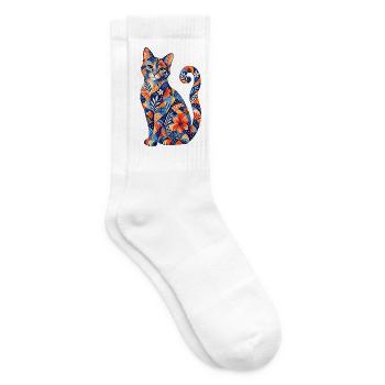 Patchwork Cat Floral Pattern - Tennis socks - white - Right