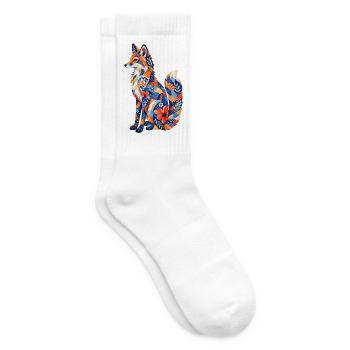 Patchwork Fox Floral Pattern - Tennis socks - white - Right