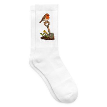 Rotkehlchen auf dem Gartenspaten - Tennissocken - Weiß - Rechts