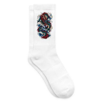 Scharlachroter Wellendrache - Tennissocken - Weiß - Rechts