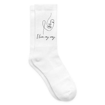 Frauengesicht – Minimalistische Linienkunst - Tennissocken - Weiß - Rechts