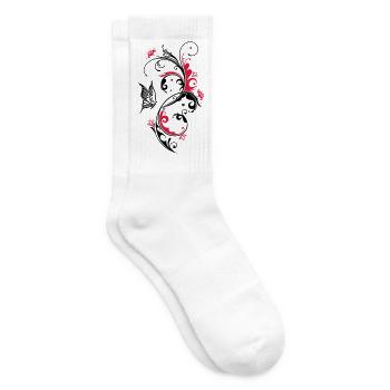 Flowers with butterfly, floral - Tennis socks - white - Right