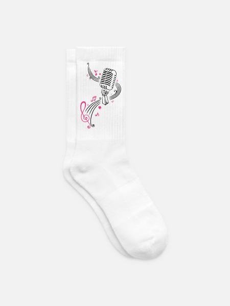 Retro microphone with music notes and clef. - Tennis socks - white