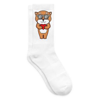 Shiba Inu mit Sonnenbrille und Herz - Tennissocken - Weiß - Rechts