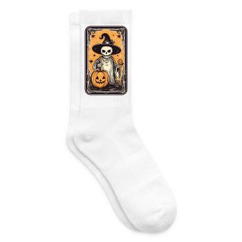 Tarot Witches Skeleton Card with Pumpkin - Tennis socks - white - Right