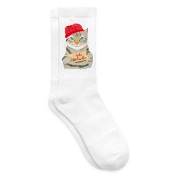 Süße Katze wünscht Frohe Weihnachten - Tennissocken - Weiß - Rechts