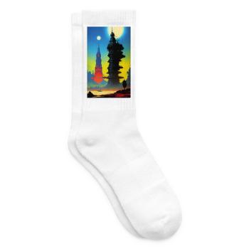 Futuristic skyline with moonlight - Tennis socks - white - Right
