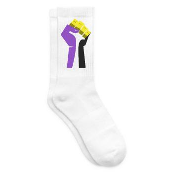 Le poing levé (violet, jaune, noir, blanc) - Chaussettes de tennis - blanc - Droite