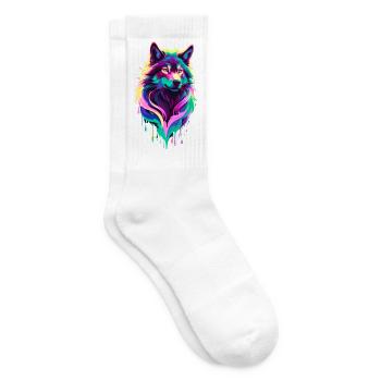 Farbenfroher Wolf Graffiti Wolfskopf - Tennissocken - Weiß - Rechts