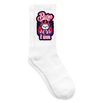 Burn it down | Katze mit Feuer - Tennissocken - Weiß - Rechts