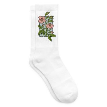 Musk Rose, hand drawn Vintage style flower stamp - Tennis socks - white - Right