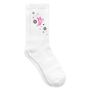 Butterfly Floral Star Ornament - Tennis socks - white - Right