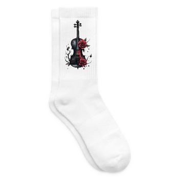 Violon avec des roses et des détails sombres - Chaussettes de tennis - blanc - Droite