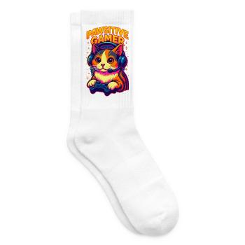 Lebhafte Gamer-Katze mit Headset, Love Cats - Tennissocken - Weiß - Rechts