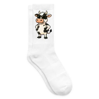 Cooler Kuh-Karikatur mit Sonnenbrille - Tennissocken - Weiß - Rechts