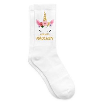Fille préférée – Licorne mignonne avec des fleurs et de l’or - Chaussettes de tennis - blanc - Droite