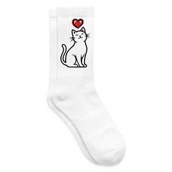 Heart Cat Line Drawing - Tennis socks - white - Right