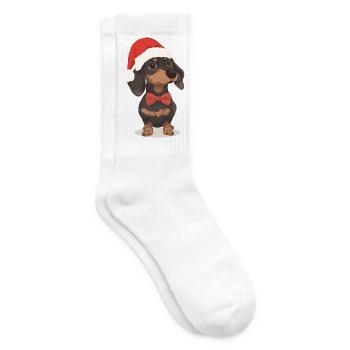 Weihnachts Dackel mit Mütze und Fliege - Tennissocken - Weiß - Rechts